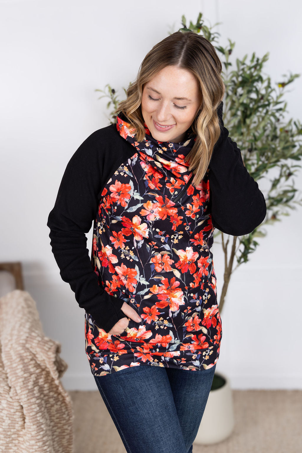 Zoey ZipCowl Sweatshirt - Sunset Floral